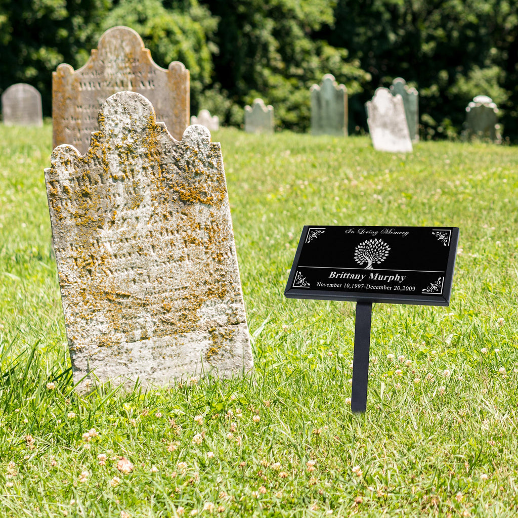 Customized Human Memorial Stone, Black Granite Human Grave Marker Life Tree